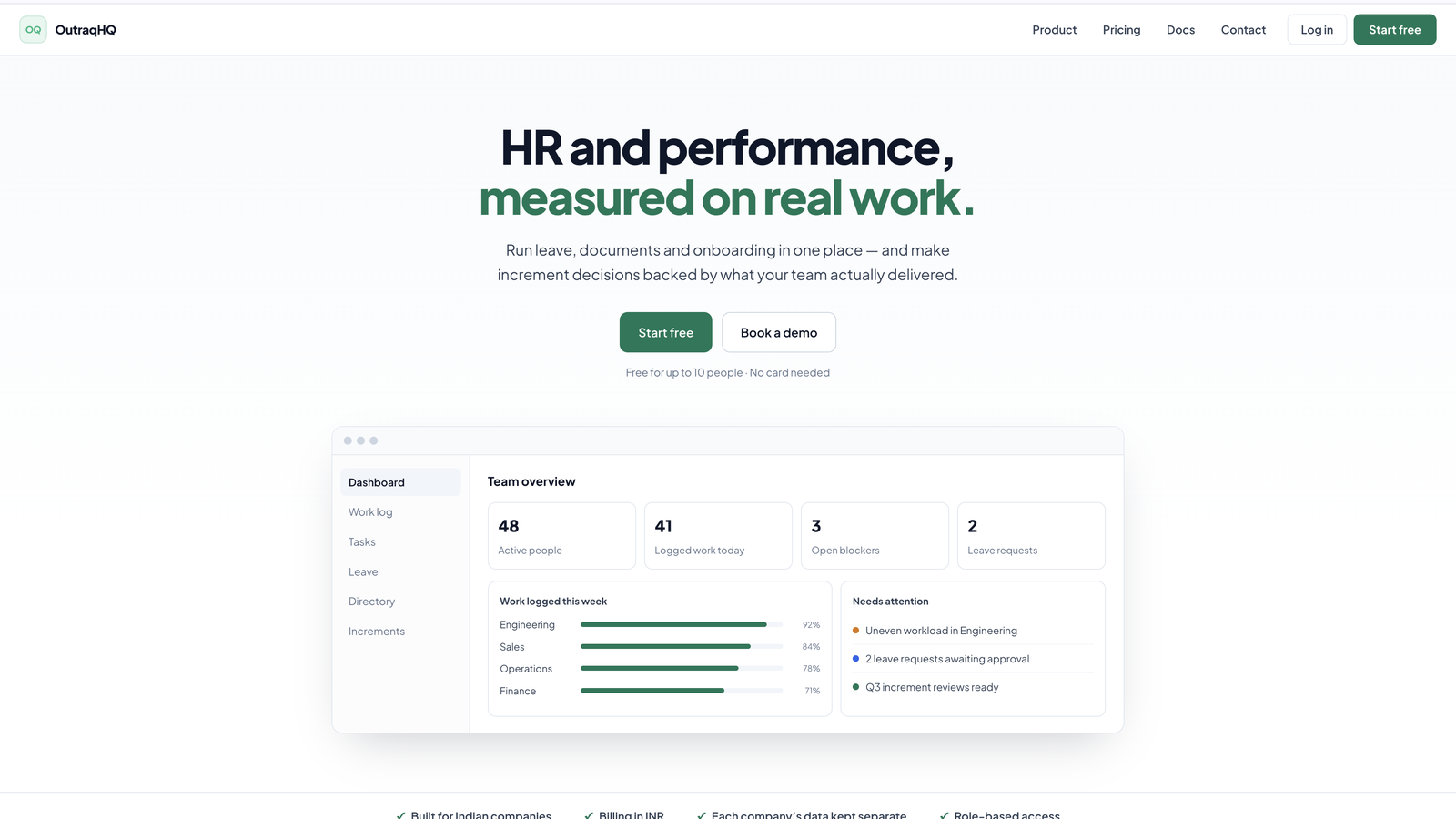 Screenshot of OutraqHQ: Fair Performance & HR Platform